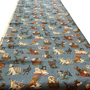 VIP Cranston Cotton Print Blue Checked with Cats and Dogs 3 Yards x 45" wide